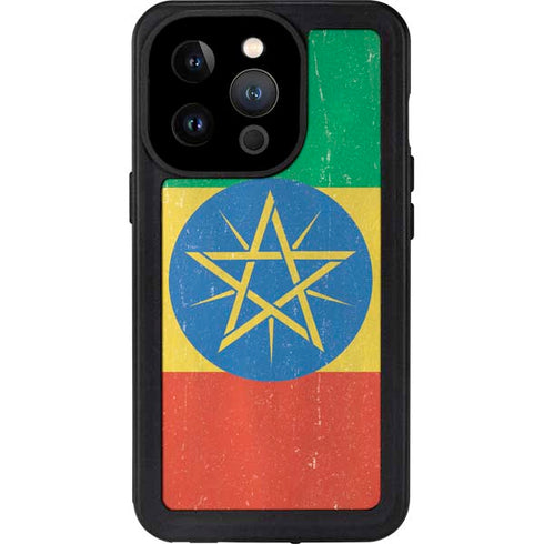 Ethiopia Flag Distressed iPhone 14 Pro Waterproof Case