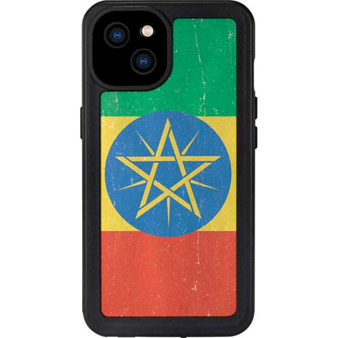 Ethiopia Flag Distressed iPhone 15 Plus Waterproof Case