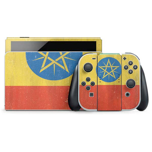 Ethiopia Flag Distressed Nintendo Switch OLED (2021) Skin