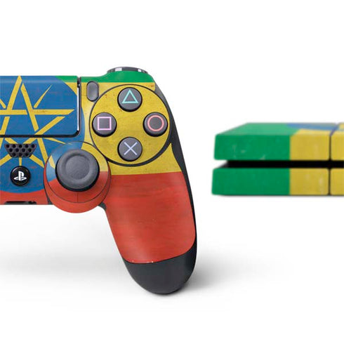 Ethiopia Flag Distressed PS4 Console and Controller Bundle Skin