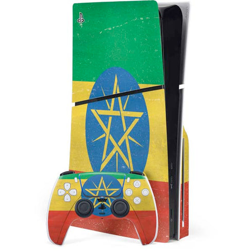 Ethiopia Flag Distressed PS5 Slim Disk Bundle Skin