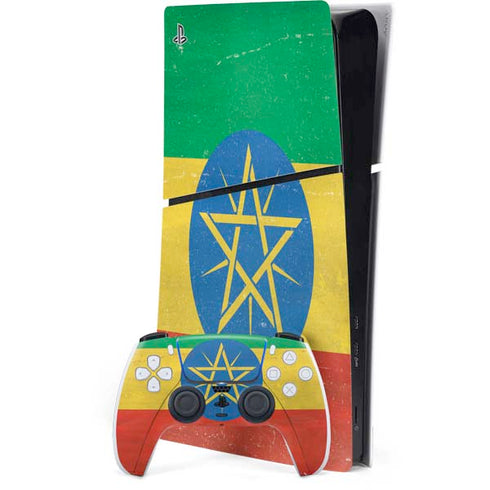 Ethiopia Flag Distressed PS5 Slim Digital Edition Console Skin