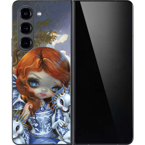 Fairy and Dragons with White and Blue Porcelain Wings by Jasmine Becket-Griffith Galaxy Z Fold5 5G Skin