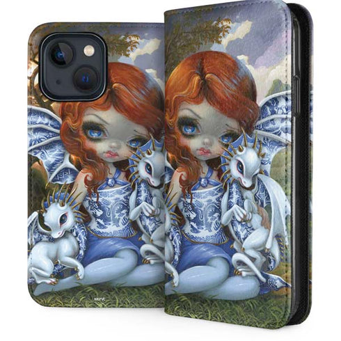Fairy and Dragons with White and Blue Porcelain Wings by Jasmine Becket-Griffith iPhone 15 Plus Folio Case