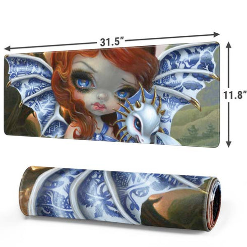 Fairy and Dragons with White and Blue Porcelain Wings by Jasmine Becket-Griffith Gaming Mouse Pad