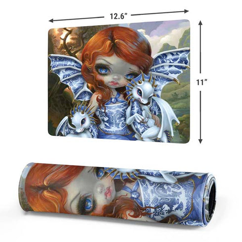 Fairy and Dragons with White and Blue Porcelain Wings by Jasmine Becket-Griffith Gaming Mouse Pad