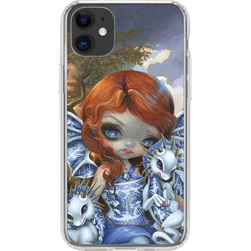 Fairy and Dragons with White and Blue Porcelain Wings by Jasmine Becket-Griffith iPhone 11 Clear Case