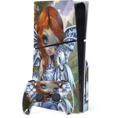 Fairy and Dragons with White and Blue Porcelain Wings by Jasmine Becket-Griffith PS5 Slim Disk Bundle Skin