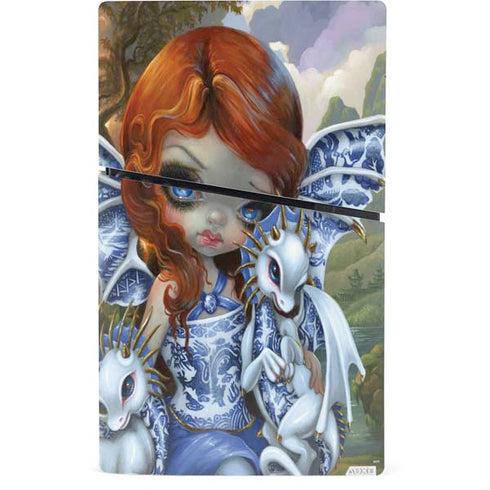 Fairy and Dragons with White and Blue Porcelain Wings by Jasmine Becket-Griffith PS5 Slim Digital Edition Console Skin