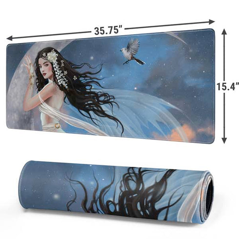 Fairy on Moon with Birds by Nene Thomas Gaming Mouse Pad