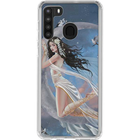 Fairy on Moon with Birds by Nene Thomas Galaxy A21 Clear Case