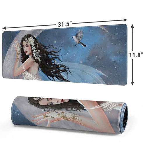 Fairy on Moon with Birds by Nene Thomas Gaming Mouse Pad