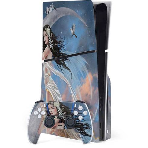 Fairy on Moon with Birds by Nene Thomas PS5 Slim Disk Bundle Skin