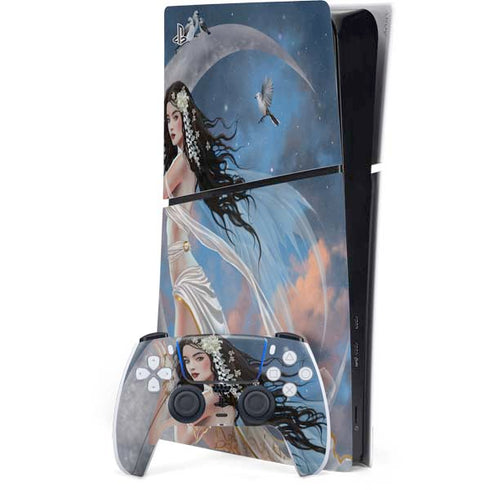 Fairy on Moon with Birds by Nene Thomas PS5 Slim Digital Edition Console Skin