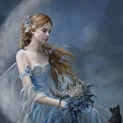 Fairy with Black Cat Sitting on Moon by Nene Thomas Dell Alienware Skin