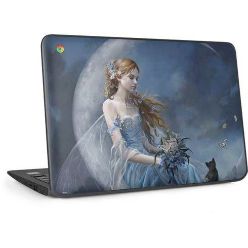 Fairy with Black Cat Sitting on Moon by Nene Thomas HP Chromebook Skin