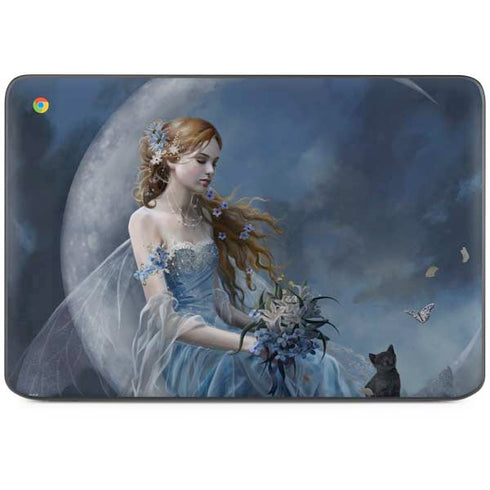 Fairy with Black Cat Sitting on Moon by Nene Thomas HP Chromebook Skin
