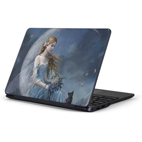 Fairy with Black Cat Sitting on Moon by Nene Thomas Samsung Chromebook Skin