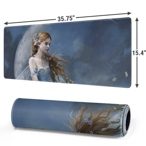 Fairy with Black Cat Sitting on Moon by Nene Thomas Gaming Mouse Pad