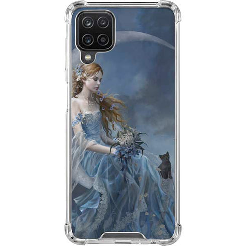 Fairy with Black Cat Sitting on Moon by Nene Thomas Galaxy A12 Clear Case