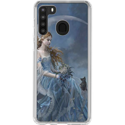 Fairy with Black Cat Sitting on Moon by Nene Thomas Galaxy A21 Clear Case
