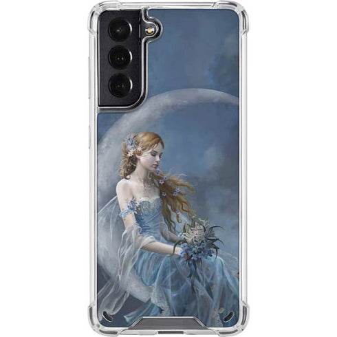 Fairy with Black Cat Sitting on Moon by Nene Thomas Galaxy S21 5G Clear Case