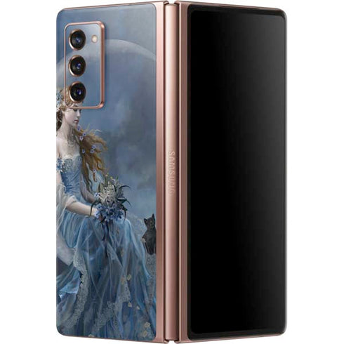 Fairy with Black Cat Sitting on Moon by Nene Thomas Galaxy Z Fold2 5G Skin
