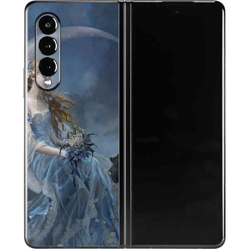 Fairy with Black Cat Sitting on Moon by Nene Thomas Galaxy Z Fold3 5G Skin