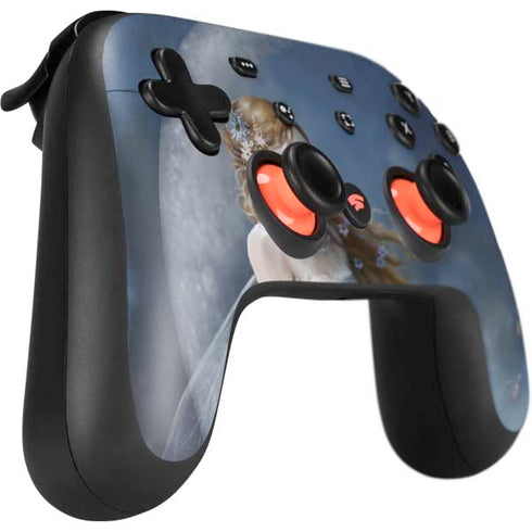 Fairy with Black Cat Sitting on Moon by Nene Thomas Google Stadia Controller Skin
