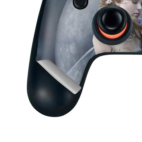 Fairy with Black Cat Sitting on Moon by Nene Thomas Google Stadia Controller Skin