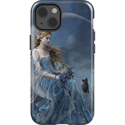 Fairy with Black Cat Sitting on Moon by Nene Thomas iPhone 15 Impact Case