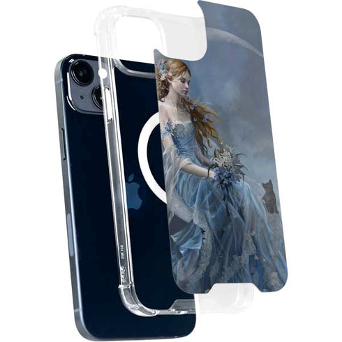 Fairy with Black Cat Sitting on Moon by Nene Thomas iPhone 15 Plus MagSafe Case