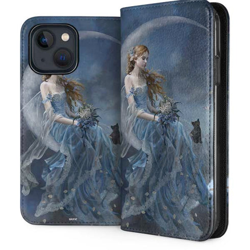 Fairy with Black Cat Sitting on Moon by Nene Thomas iPhone 15 Plus Folio Case