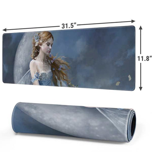 Fairy with Black Cat Sitting on Moon by Nene Thomas Gaming Mouse Pad