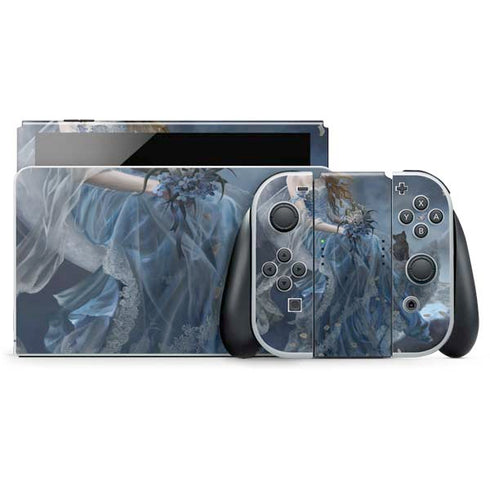 Fairy with Black Cat Sitting on Moon by Nene Thomas Nintendo Switch OLED (2021) Skin