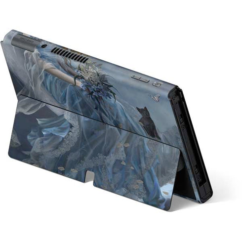 Fairy with Black Cat Sitting on Moon by Nene Thomas Nintendo Switch OLED (2021) Skin