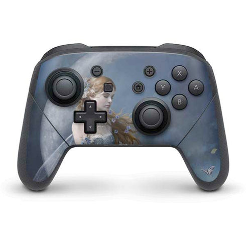 Fairy with Black Cat Sitting on Moon by Nene Thomas Nintendo Switch Pro Controller Skin