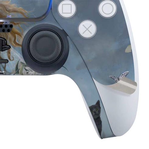 Fairy with Black Cat Sitting on Moon by Nene Thomas PS5 Controller Skin