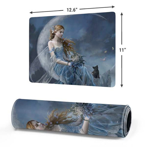 Fairy with Black Cat Sitting on Moon by Nene Thomas Gaming Mouse Pad