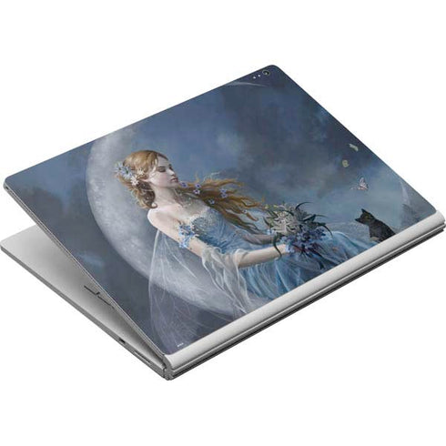 Fairy with Black Cat Sitting on Moon by Nene Thomas Surface Book Skin