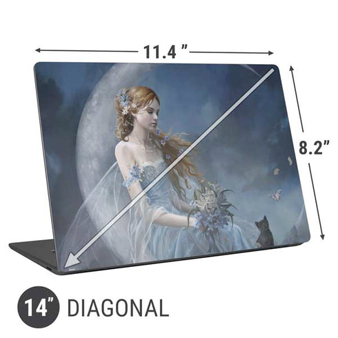 Fairy with Black Cat Sitting on Moon by Nene Thomas Universal Laptop 14in (11.4 x 8.2in) Skin