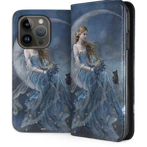Fairy with Black Cat Sitting on Moon by Nene Thomas iPhone 15 Pro Folio Case