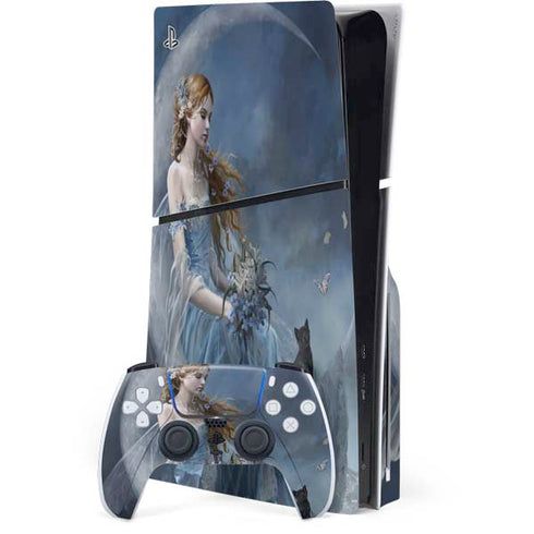 Fairy with Black Cat Sitting on Moon by Nene Thomas PS5 Slim Disk Bundle Skin