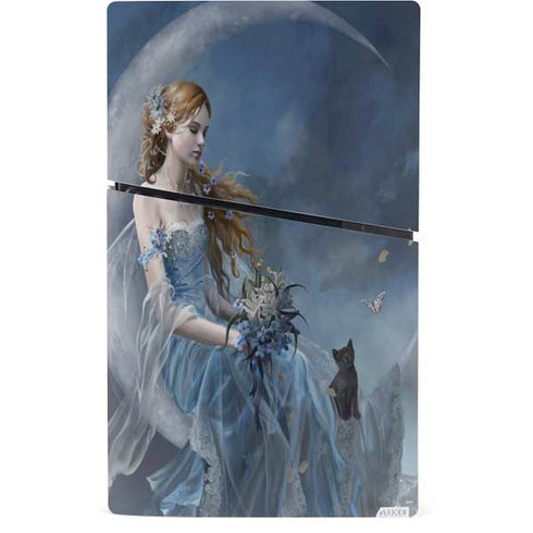 Fairy with Black Cat Sitting on Moon by Nene Thomas PS5 Slim Digital Edition Console Skin