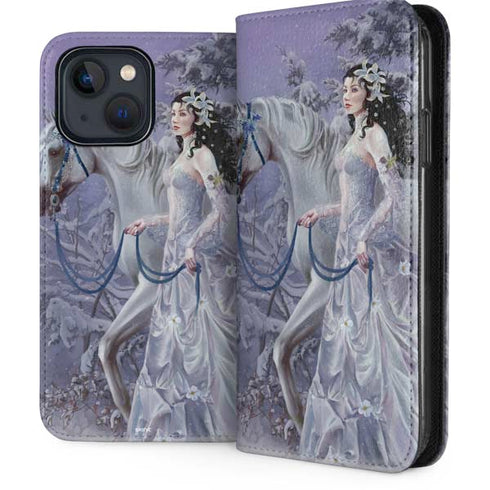 Fairy with Horse in Snow by Nene Thomas iPhone 15 Plus Folio Case