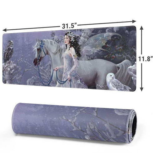 Fairy with Horse in Snow by Nene Thomas Gaming Mouse Pad