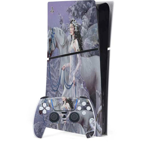Fairy with Horse in Snow by Nene Thomas PS5 Slim Digital Edition Console Skin