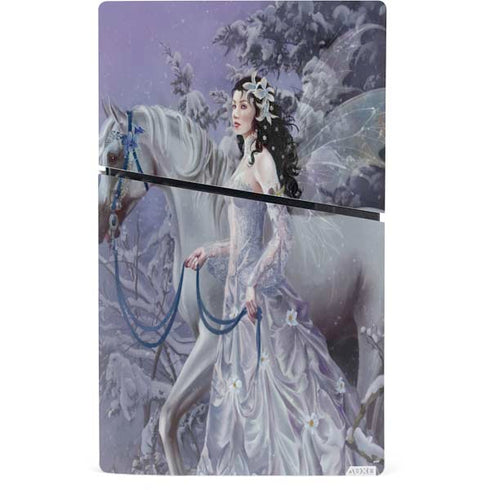 Fairy with Horse in Snow by Nene Thomas PS5 Slim Digital Edition Console Skin