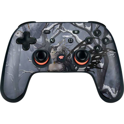 Fairy with Owl in Snow by Nene Thomas Google Stadia Controller Skin