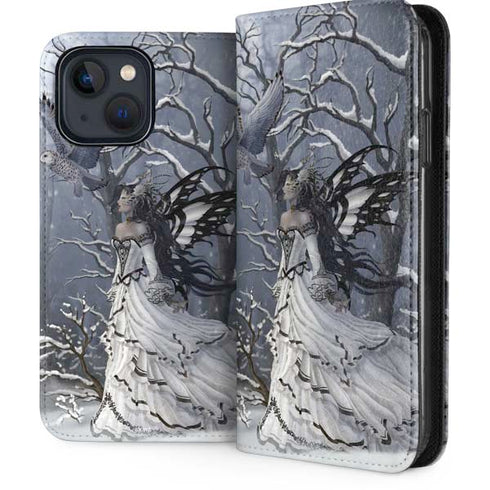 Fairy with Owl in Snow by Nene Thomas iPhone 15 Plus Folio Case